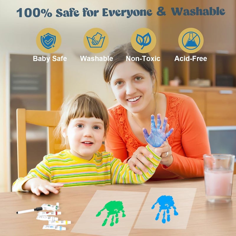 Bixinyo Family Handprint Kit - Baby Hand and Footprint Kit, Adoption Gifts, Family Gifts for New Parents, Christmas, New Mom, DIY Craft Keepsake Wooden Frame, 5 Non-Toxic Paints (White) - Image 4